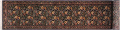 handmade Traditional Morris Black Red Hand Knotted RUNNER 100% WOOL area rug 3x14