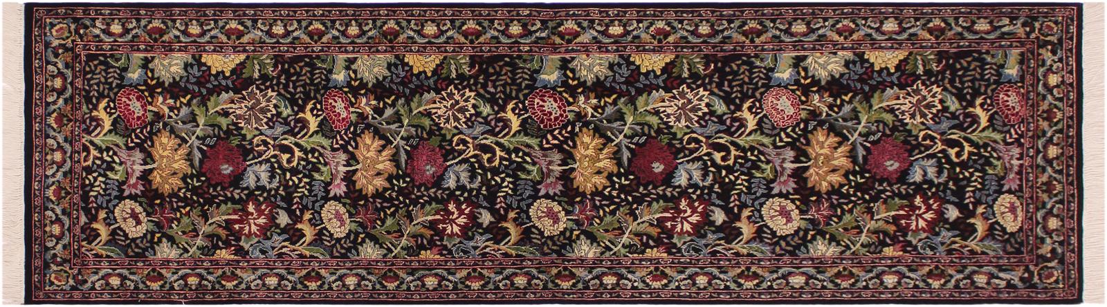 handmade Traditional Morris Black Red Hand Knotted RUNNER 100% WOOL area rug 3x8
