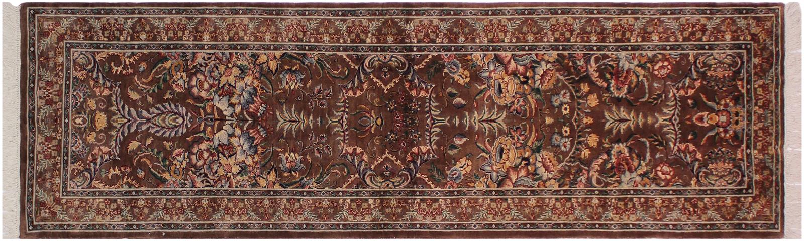 handmade Traditional Gulab Brown Blue Hand Knotted RUNNER 100% WOOL area rug 3x8