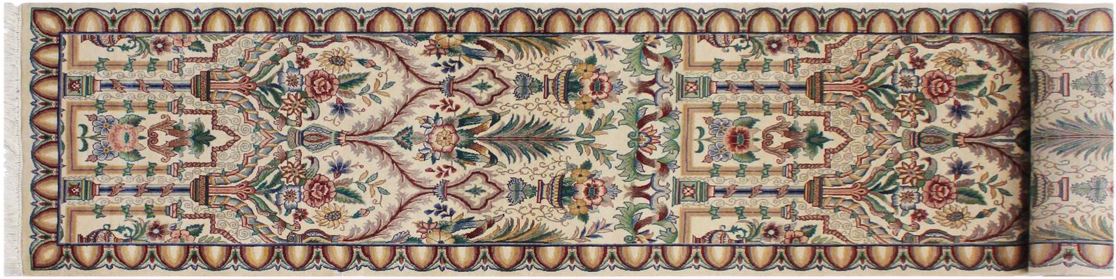 handmade Traditional Mahal Beige Gold Hand Knotted RUNNER 100% WOOL area rug 3x12