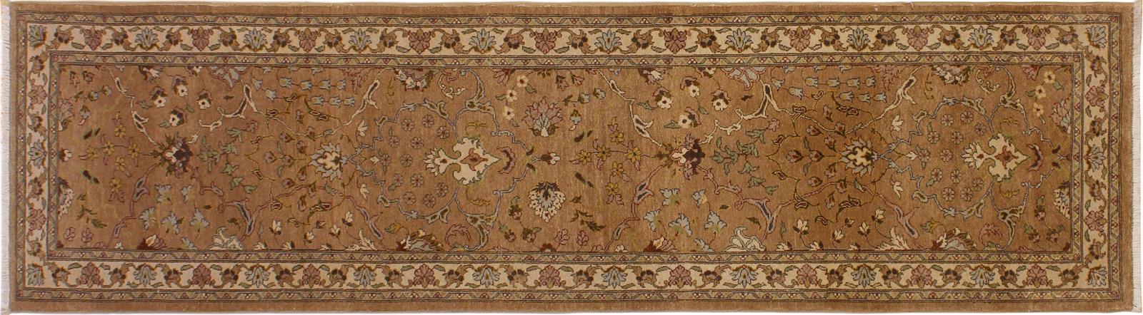 handmade Transitional Kashan Gold Ivory Hand Knotted RUNNER 100% WOOL area rug 3x10