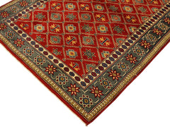handmade Geometric Sherwan Red Gray Hand Knotted RECTANGLE 100% WOOL area rug 4x6