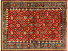 handmade Geometric Sherwan Red Gray Hand Knotted RECTANGLE 100% WOOL area rug 4x6