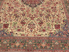 handmade Traditional Barsat Ivory Green Hand Knotted RECTANGLE 100% WOOL area rug 9x12