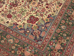 handmade Traditional Barsat Ivory Green Hand Knotted RECTANGLE 100% WOOL area rug 9x12