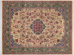 handmade Traditional Barsat Ivory Green Hand Knotted RECTANGLE 100% WOOL area rug 9x12