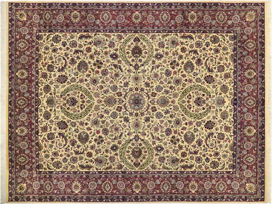 handmade Traditional Dabir Ivory Aubergine Hand Knotted RECTANGLE 100% WOOL area rug 9x13