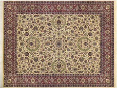 handmade Traditional Dabir Ivory Aubergine Hand Knotted RECTANGLE 100% WOOL area rug 9x13