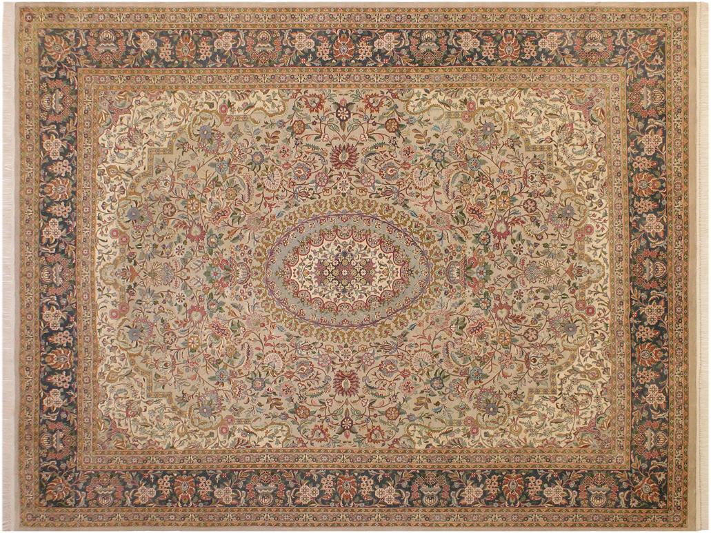 handmade Traditional Anarlaki Taupe Green Hand Knotted RECTANGLE 100% WOOL area rug 9x12