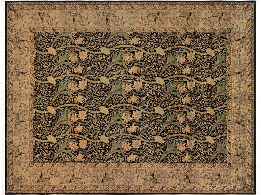 handmade Traditional Dafodils Black Taupe Hand Knotted RECTANGLE 100% WOOL area rug 9x12