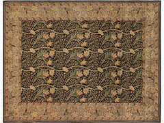 handmade Traditional Dafodils Black Taupe Hand Knotted RECTANGLE 100% WOOL area rug 9x12