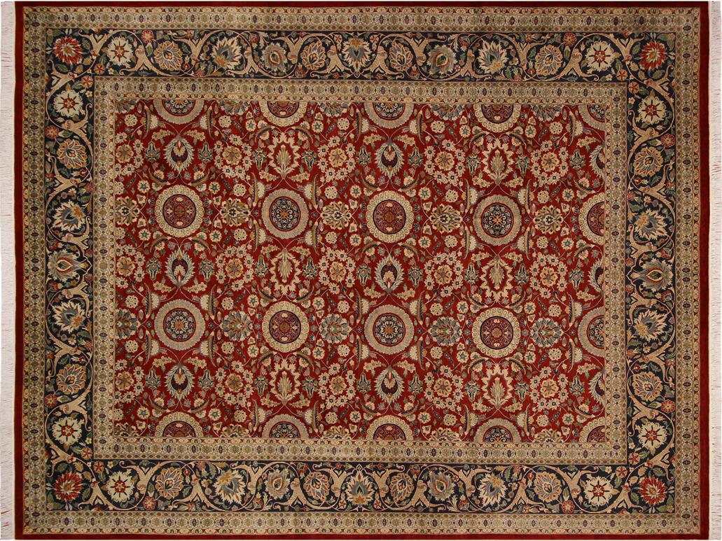handmade Traditional Agra Tabriz Red Blue Hand Knotted RECTANGLE 100% WOOL area rug 9x12