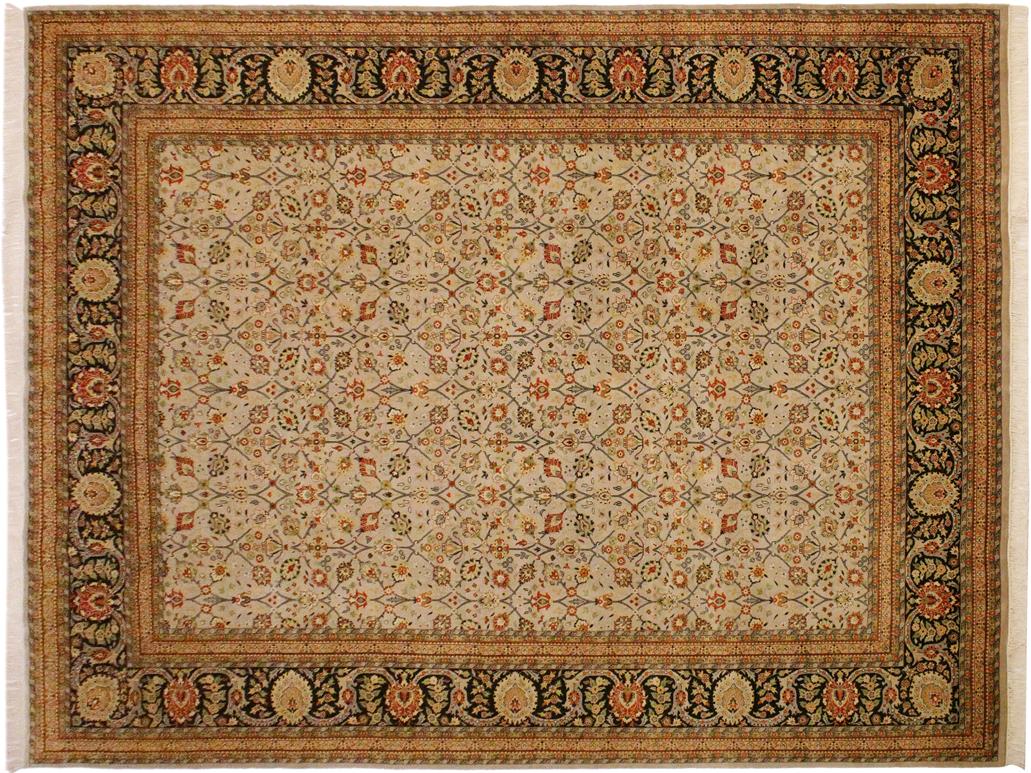 handmade Traditional Regular Beige Black Hand Knotted RECTANGLE 100% WOOL area rug 9x12