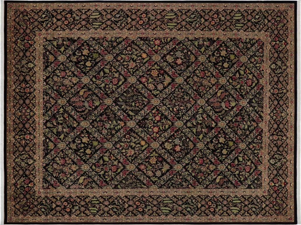 handmade Traditional Nadeem Black Green Hand Knotted RECTANGLE 100% WOOL area rug 9x12