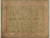 handmade Transitional Kashan Green Beige Hand Knotted RECTANGLE 100% WOOL area rug 9x12