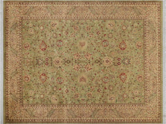 handmade Transitional Kashan Green Beige Hand Knotted RECTANGLE 100% WOOL area rug 9x12