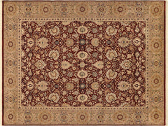 handmade Transitional Lahore Red Beige Hand Knotted RECTANGLE 100% WOOL area rug 9x13