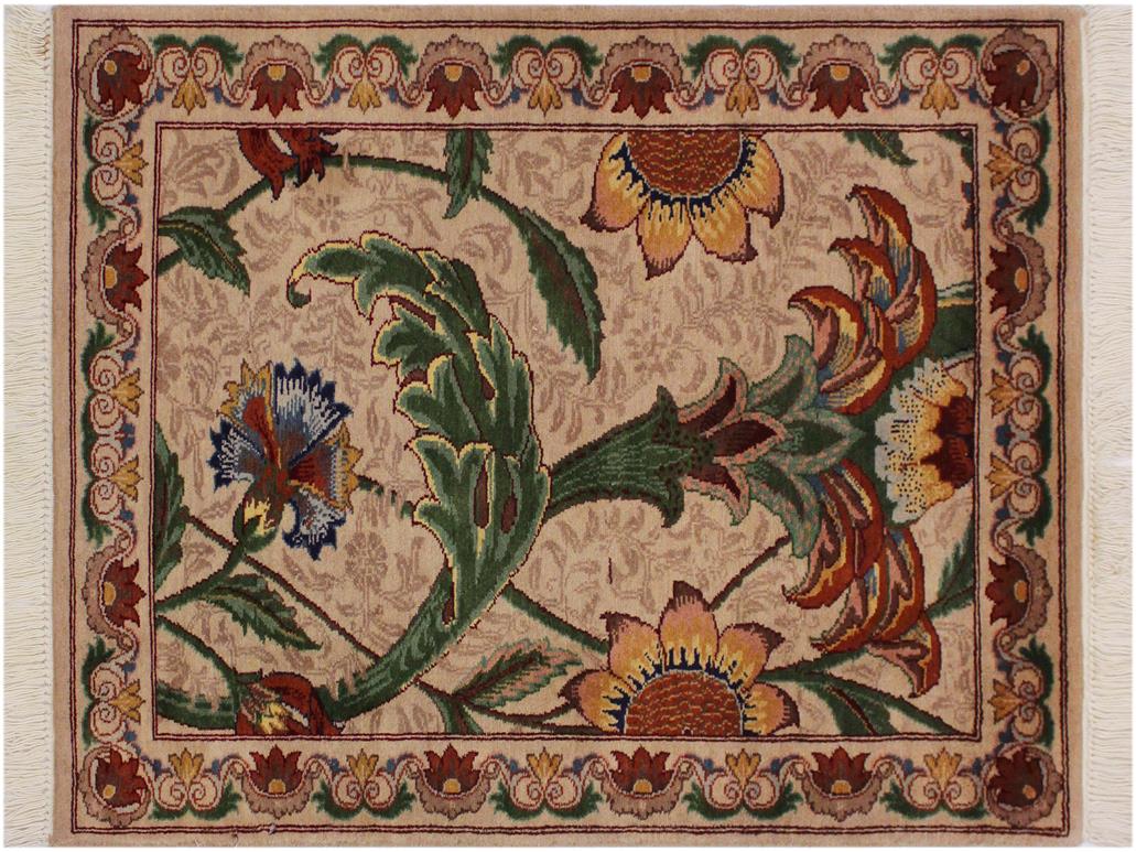 handmade Traditional Azeem Beige Green Hand Knotted RECTANGLE 100% WOOL area rug 2x3