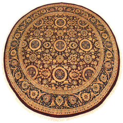 handmade Traditional Agra Tabriz Red Blue Hand Knotted ROUND 100% WOOL area rug 8x8