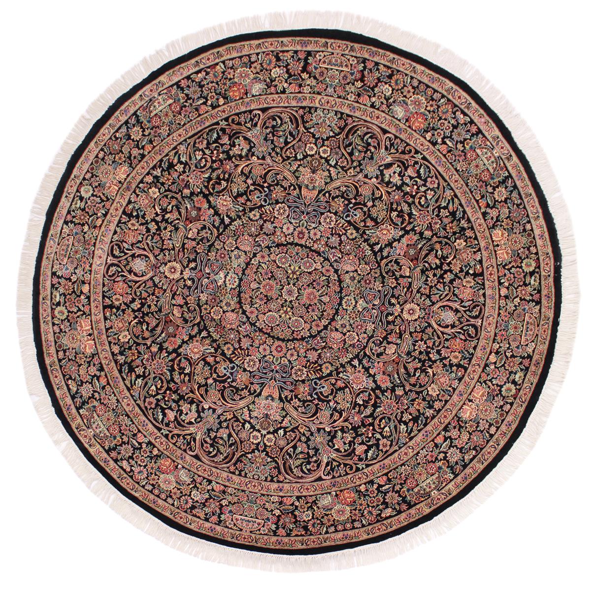 handmade Traditional Kashan Black Pink Hand Knotted ROUND 100% WOOL area rug 8x8