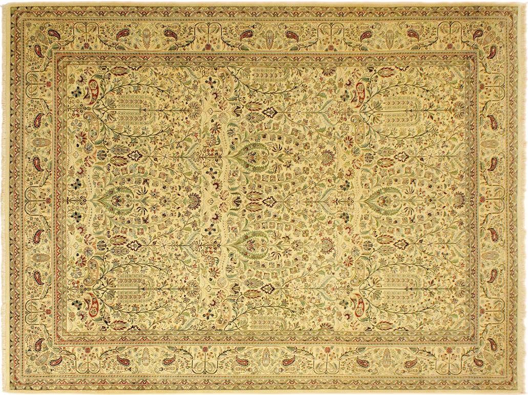 handmade Traditional Ivory Green Hand Knotted RECTANGLE 100% WOOL area rug 9x14
