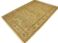 handmade Traditional Ivory Green Hand Knotted RECTANGLE 100% WOOL area rug 9x14