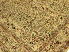 handmade Traditional Ivory Green Hand Knotted RECTANGLE 100% WOOL area rug 9x14