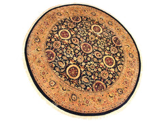 handmade Traditional Agra Tabriz Blue Tan Hand Knotted ROUND 100% WOOL area rug 8x8