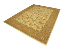 handmade Traditional Ivory Gold Hand Knotted RECTANGLE 100% WOOL area rug 9x12