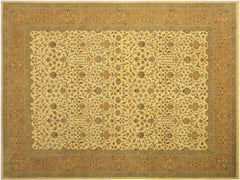 handmade Traditional Ivory Gold Hand Knotted RECTANGLE 100% WOOL area rug 9x12