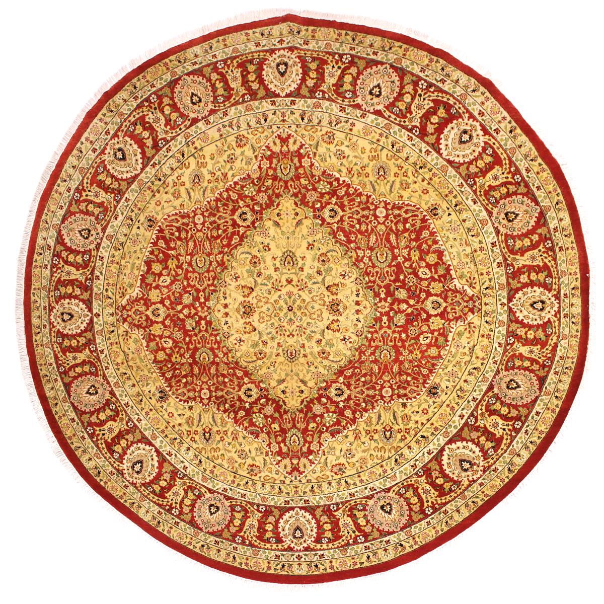 handmade Traditional Design Rust Ivory Hand Knotted ROUND 100% WOOL area rug 9x9