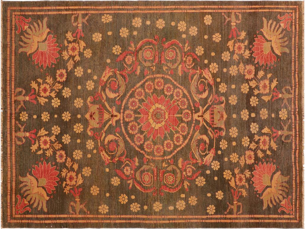 handmade Geometric Antique Green Green Hand Knotted RECTANGLE 100% WOOL area rug 6x9