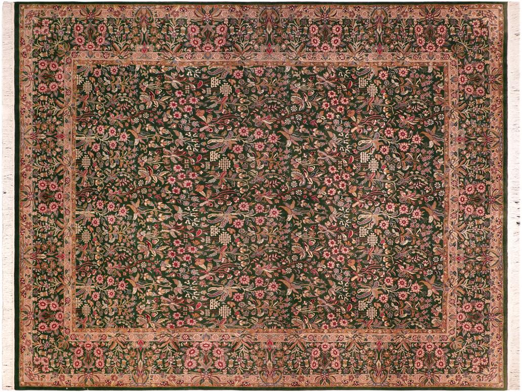 handmade Traditional Gulshan Green Gold Hand Knotted RECTANGLE 100% WOOL area rug 8x10