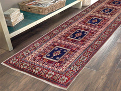 handmade Geometric Sherwan Red Blue Hand Knotted RUNNER 100% WOOL area rug 3x11