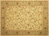 handmade Traditional Lahore Ivory Lt. Green Hand Knotted RECTANGLE 100% WOOL area rug 9x12