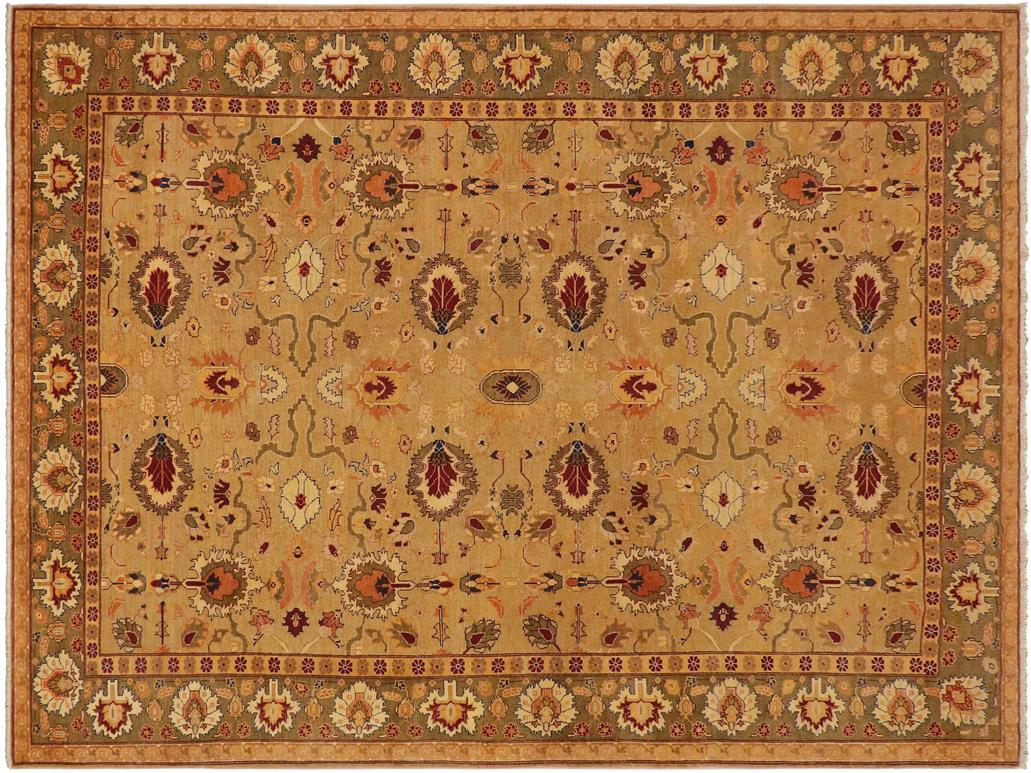 handmade Traditional Antique Gold Olive Green Hand Knotted RECTANGLE 100% WOOL area rug 9x12