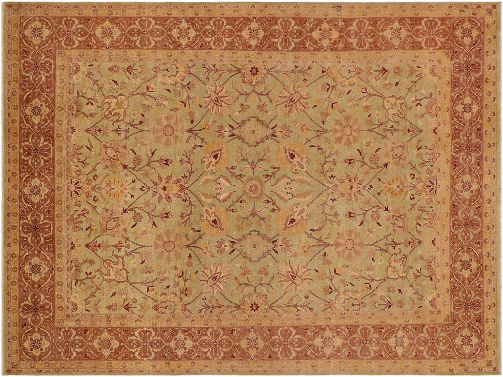 handmade Traditional Antique Lt. Green Lt. Brown Hand Knotted RECTANGLE 100% WOOL area rug 9x12