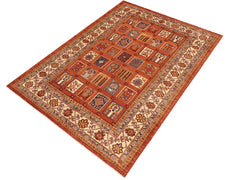 handmade Geometric Berjusta Rust Ivory Hand Knotted RECTANGLE 100% WOOL area rug 6x9