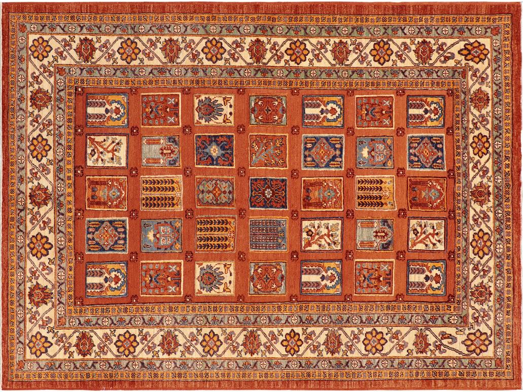 handmade Geometric Berjusta Rust Ivory Hand Knotted RECTANGLE 100% WOOL area rug 6x9