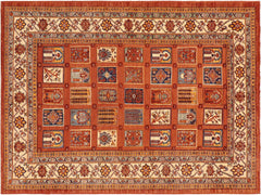 handmade Geometric Berjusta Rust Ivory Hand Knotted RECTANGLE 100% WOOL area rug 6x9