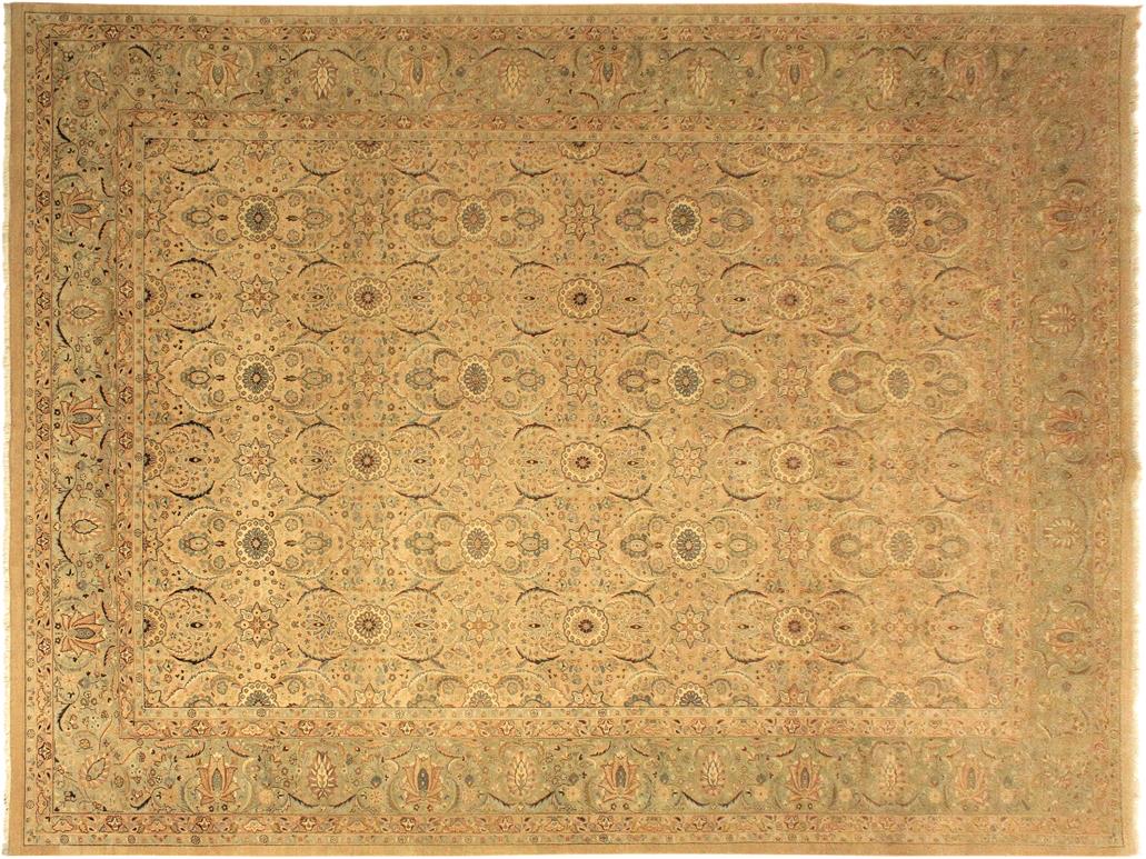 handmade Traditional Qaseem Bond Tan Green Hand Knotted RECTANGLE 100% WOOL area rug 10x14