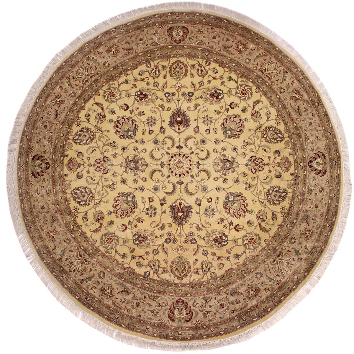handmade Traditional Kashan Beige Tan Hand Knotted ROUND 100% WOOL area rug 10x10