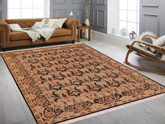 handmade Transitional Tulip Black Beige Hand Knotted RECTANGLE 100% WOOL area rug 6x9