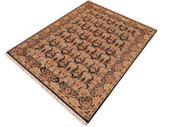 handmade Transitional Tulip Black Beige Hand Knotted RECTANGLE 100% WOOL area rug 6x9