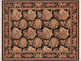 handmade Transitional Basarabian Black Pink Hand Knotted RECTANGLE 100% WOOL area rug 6x9