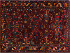 handmade Geometric Sherwan Red Blue Hand Knotted RECTANGLE 100% WOOL area rug 5x8