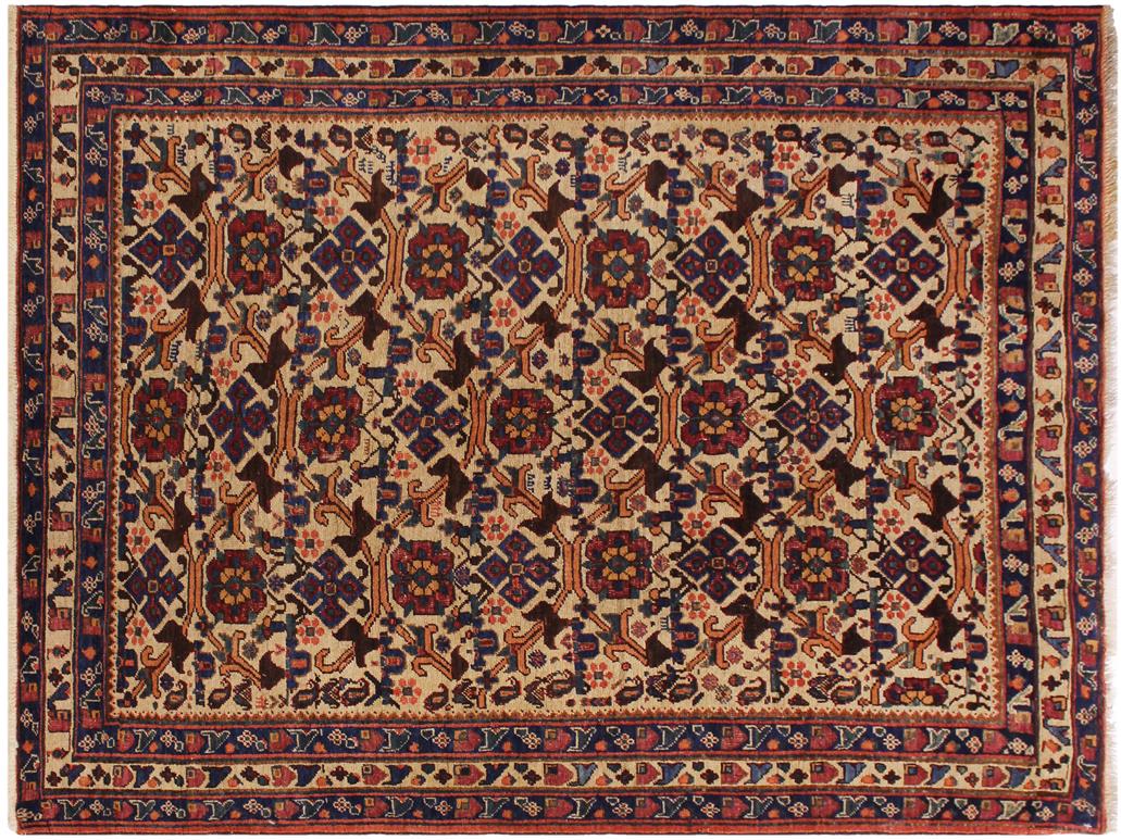 handmade Geometric Ivory Blue Hand Knotted RECTANGLE 100% WOOL area rug 4x6