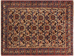 handmade Geometric Ivory Blue Hand Knotted RECTANGLE 100% WOOL area rug 4x6