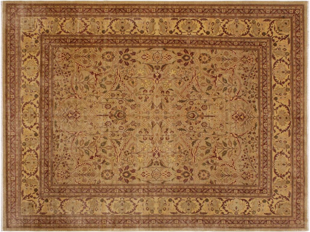 handmade Traditional Tabriz Lt. Gold Lt. Brown Hand Knotted RECTANGLE 100% WOOL area rug 9x12