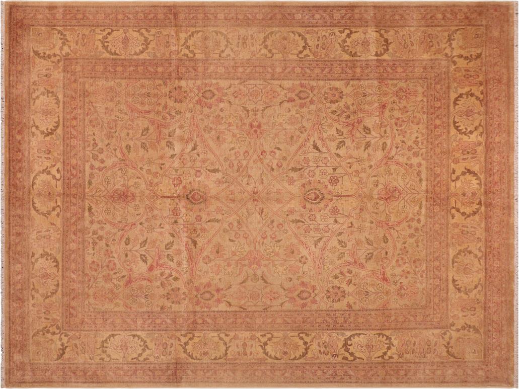 handmade Traditional Lahore Tan Green Hand Knotted RECTANGLE 100% WOOL area rug 8x10